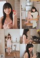 A collage of photos of a woman in a kitchen.